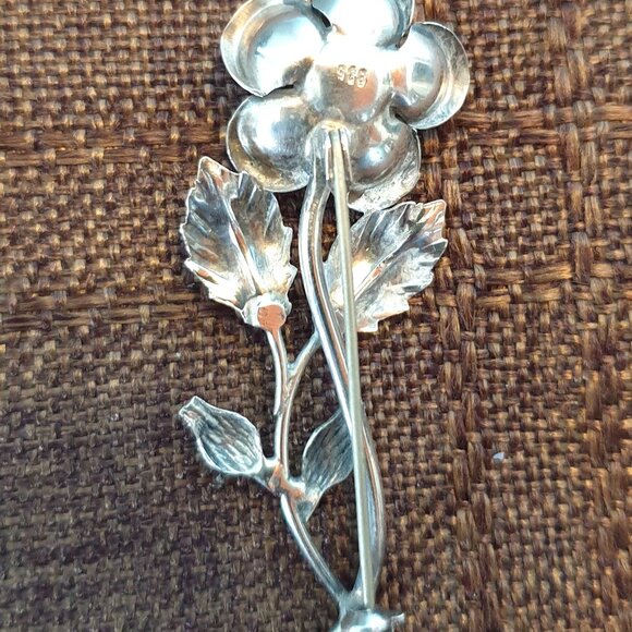 BEAUTIFUL VINTAGE 3-DIMENSIONAL ROSE FLOWER 835 STERLING SILVER BROOCH PIN - Picture 8 of 10